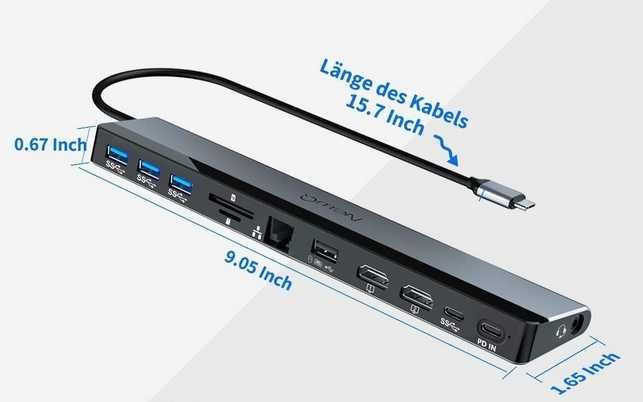 Docking Station 12-în-1 NewQ USB-C – Dual HDMI 4K, PD 100W, Gigabit