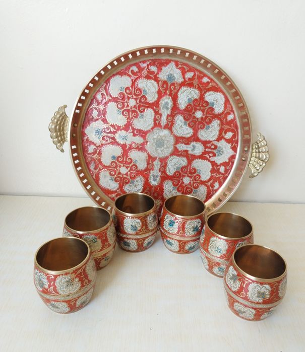 Набор Индия Латунь.Поднос и бокалы.Новый.