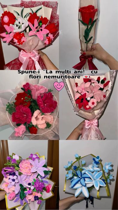 Buchete cu trandafiri crini lalele si alte flori nemuritoare