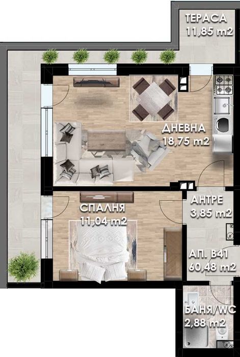 Двустаен апартамент Кършияка 53-20966