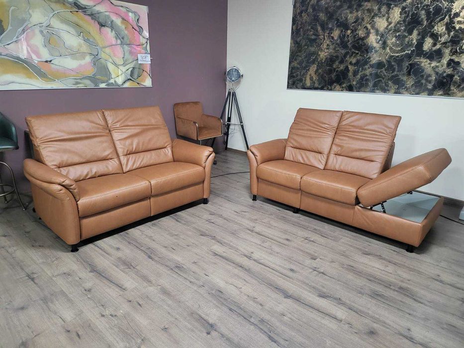 Кафяв кожен комплект дивани тройка и двойка MM-ZE1148