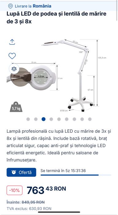 Vand Lampă profesională cu lupă LED cu mărire de 3x și 8x și lentilă