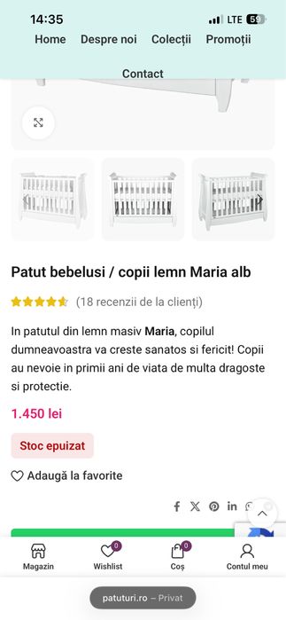 Patut bebelusi / copii lemn masiv Maria alb - MARVIS