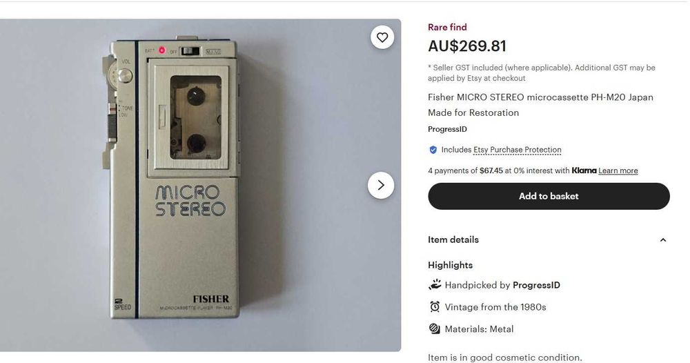 Fisher Micro Cassette Player PH-M20 - De colectie, nefunctional