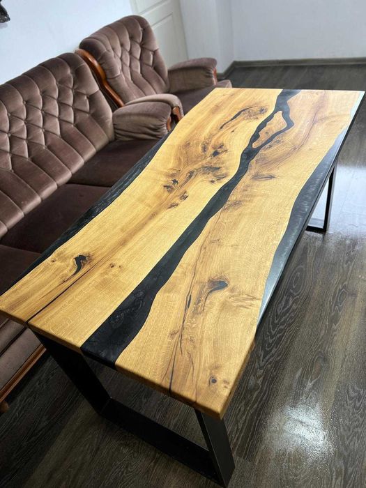 Masă living lemn masiv stejar+rasină-epoxidică handmade,model unicat