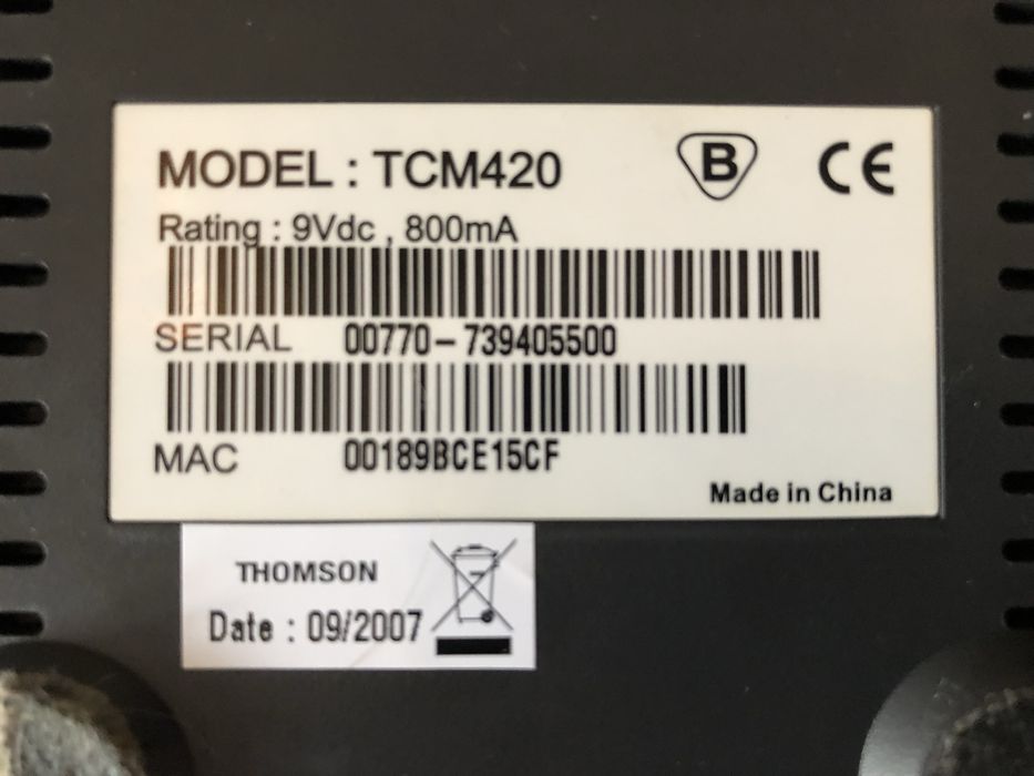 Modem de internet pentru cablu TV THOMSON MODEL: TCM-420