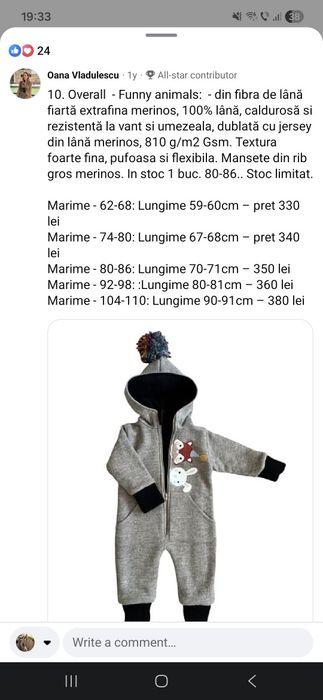 Combinezon din lână fiartă 810g/m2 gsm