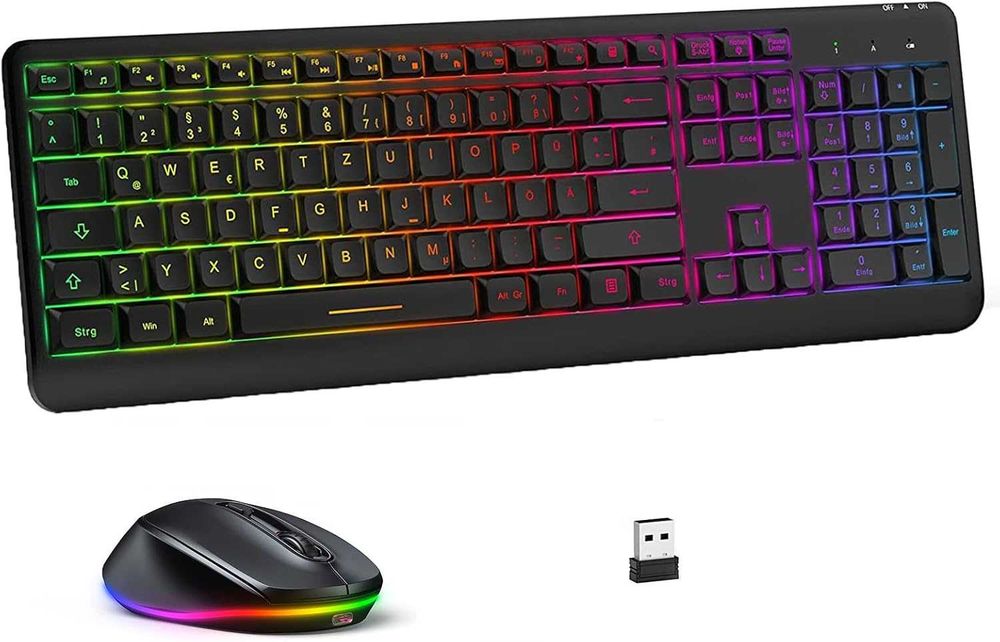 Set tastatura si mouse wireless RGB, QWERTZ german, USB