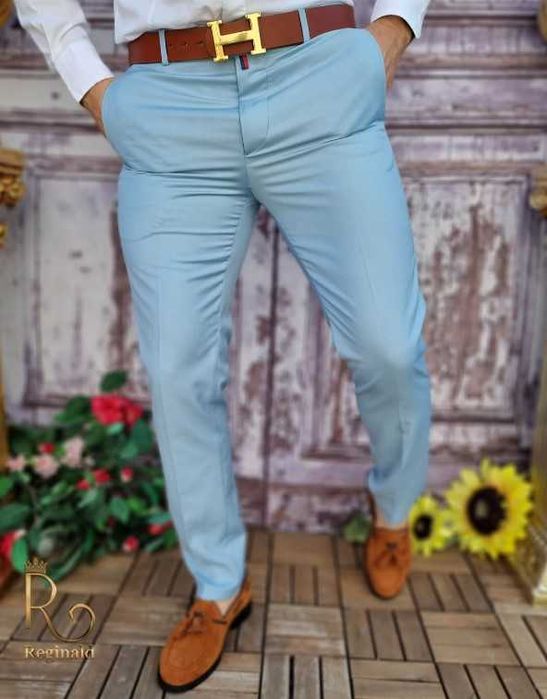 Pantaloni eleganți bărbați albastru deschis
