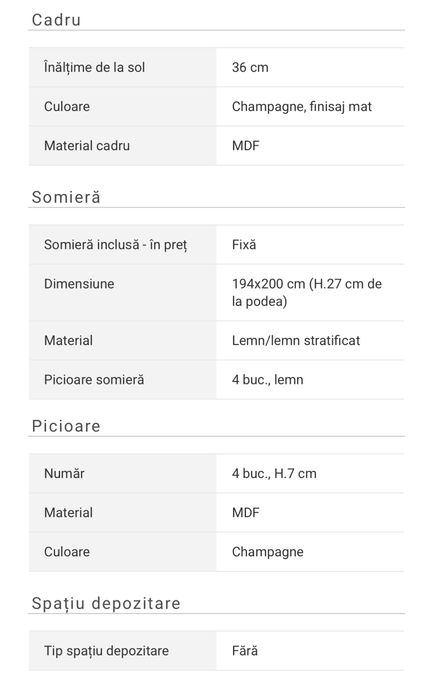 JOLEEN Pat/ Mobexpert, 194x204cm, somieră inclusă + 2 noptiere