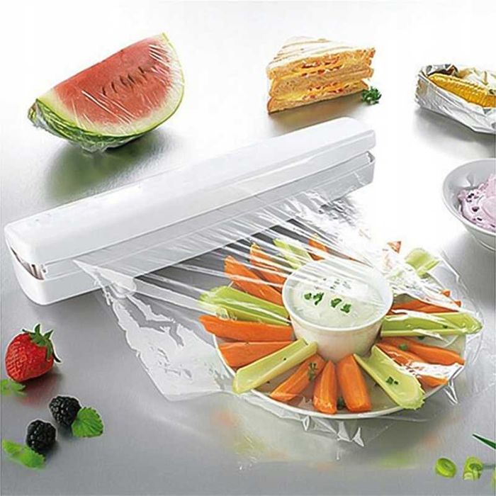 Кухненски диспенсър за фолио с нож и вакуумни вендузи за прикрепване