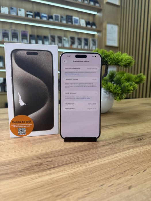 ‼️iPhone 15 Pro Max 256GB Natural -Sanatate bat.100% -Garantie 12 luni