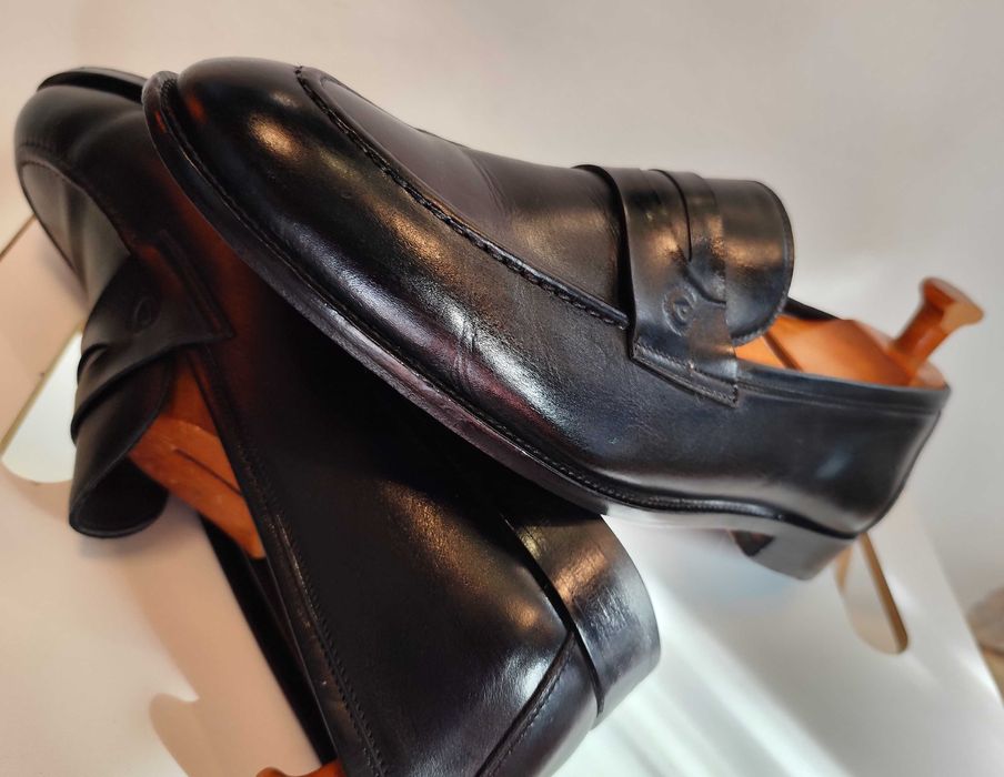 Pantofi loafer penny 45 lucrati manual Pollini piele naturala superioara negru