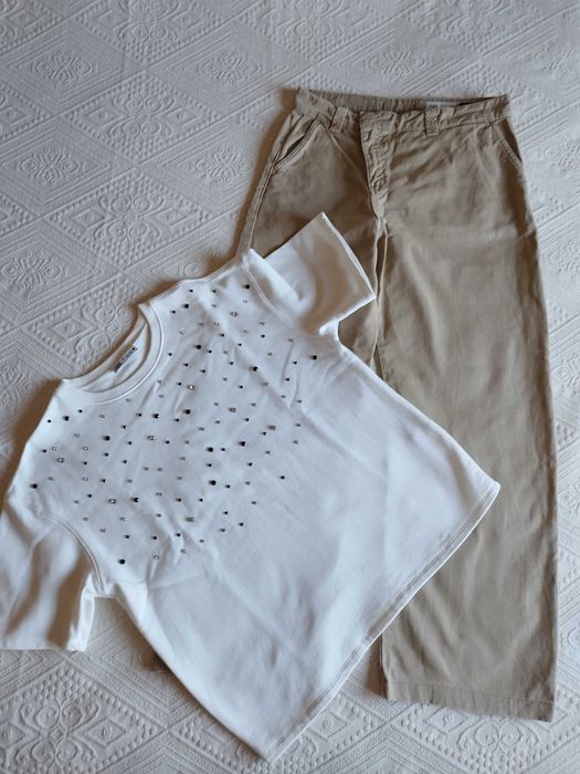 Zara дънки и блуза с камъни до 170 см