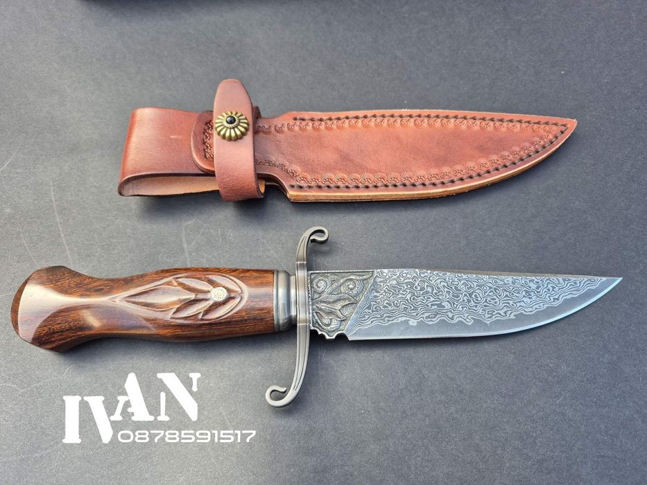 Ловен нож-Дамаска стомана VG10/96 слоя ламинат с кожена кания