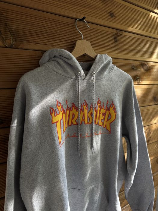 Оригинален Thrasher Flame Logo Hoodie Grey (Размер L) / Skatewear