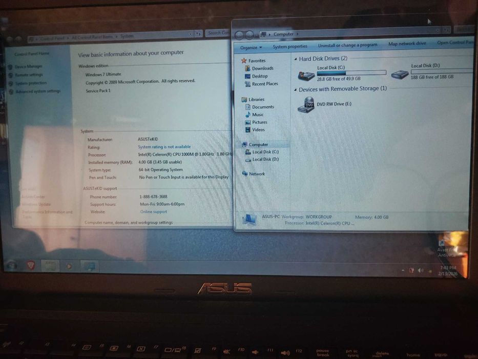 Asus x55a 15.6", celeron 1000m, 4gb, 256gb ssd