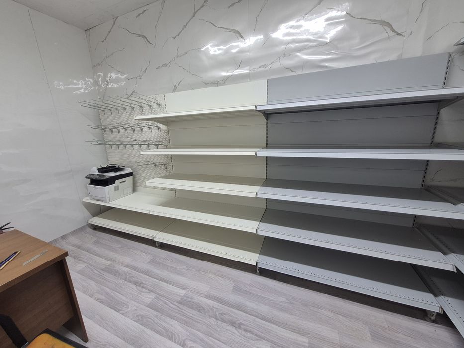 Пристенный, Двухсторонний стеллаж металлические полки