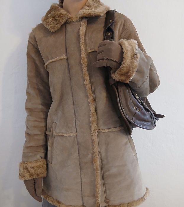 Y2k кожено sherpa палто