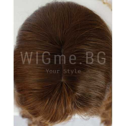 Дълга на вълни светлокестенява перука с бретон Мег