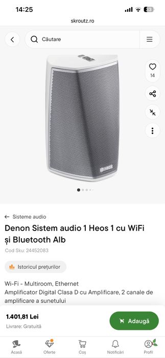 Denon Heos 1 HS2 set 2 boxe smart , wifi , retea
