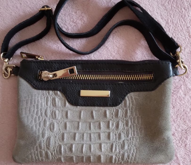 Geanta dama,piele naturala,negru cu gri,dimensiuni 23x16cm