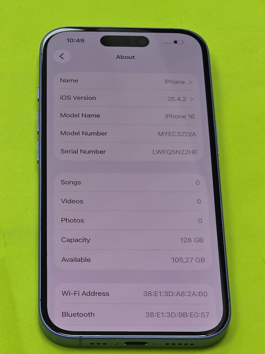 128GB iPhone 16 Гаранция Yettel 3г. 2027 Ultramarine / Син