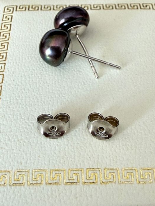 Cercei Aur Alb 18K Perle Gri inchis/Negre