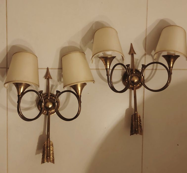Superb set de aplice în stilul Art-Deco din bronz și abajoare din material textil
