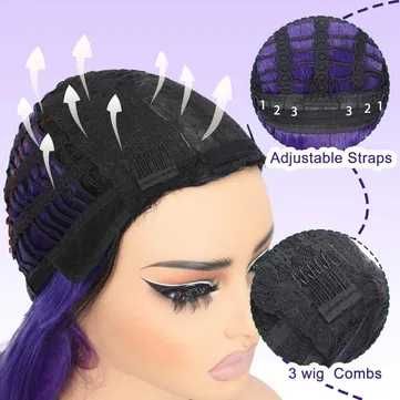 Три цветна перука черно лилаво розова