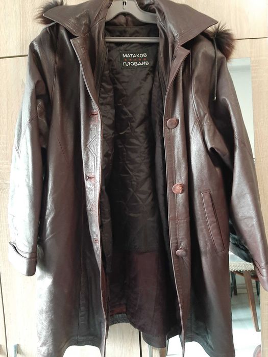 Дамско кожено яке от естествена кожа – XXL, с подплата и качулка