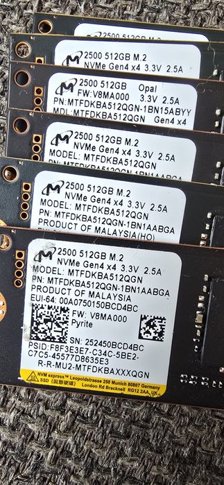 SSD Nou Micron 2500 Opal 512 Gb M2 M.2 NVMe PCIe Gen4 x 4 2280 6600mb/s
