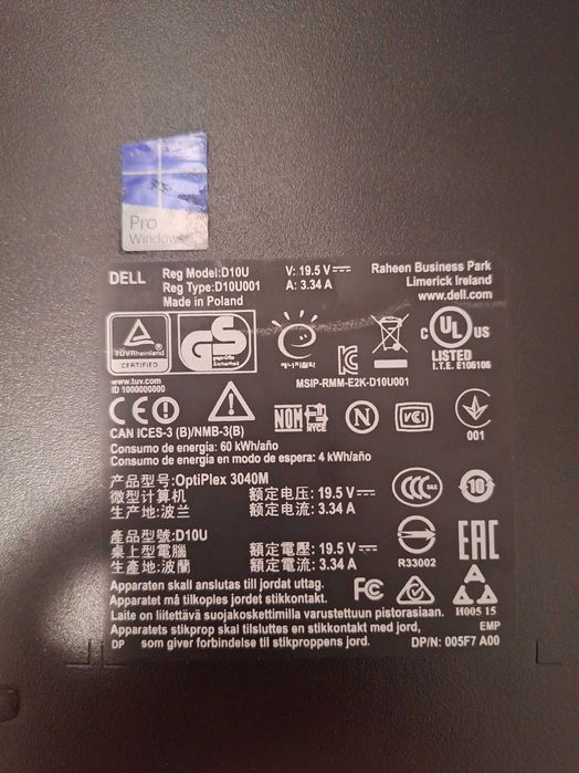 Dell OptiPlex 3040M model D10U