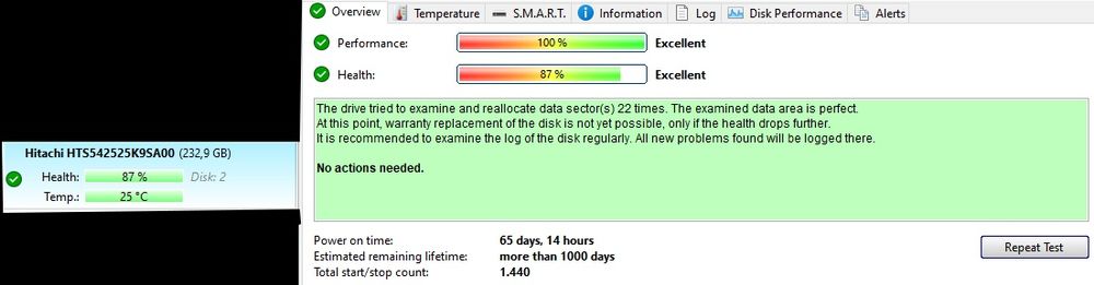 Harddisk Hdd Hitachi 2.5" 250gb 100%/87%