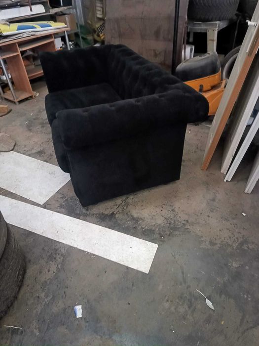 Canapea fixa 2 persoane Chesterfield stofa neagra
