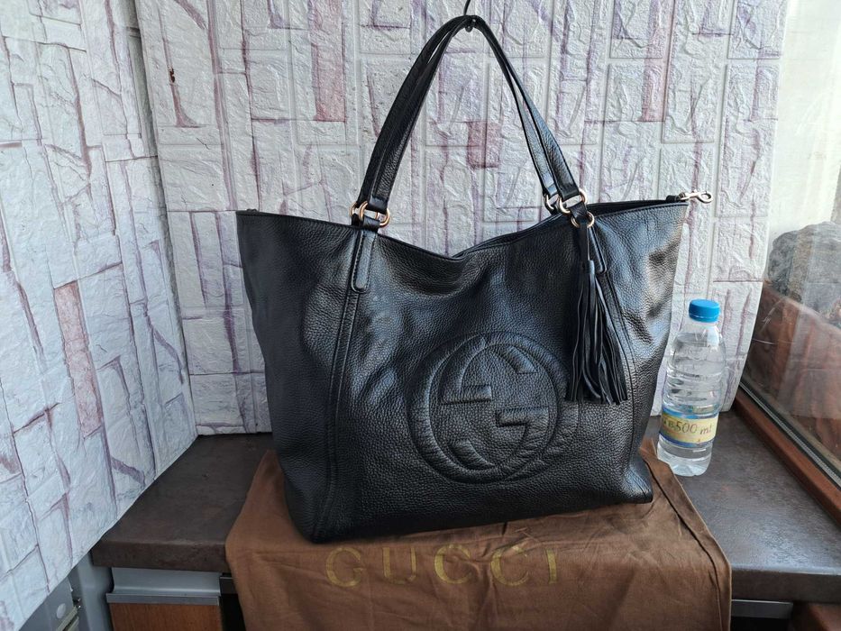 дамска чанта,черна кожена торба Gucci-естествена кожа,гучи