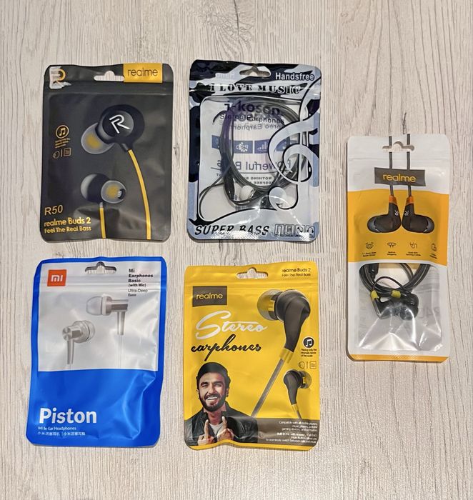 Sifatli quloqchinlar (Наушники) assortimentda — Mi, Realme, Stereo
