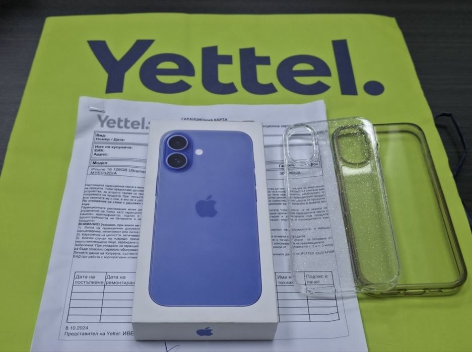128GB iPhone 16 Гаранция Yettel 3г. 2027 Ultramarine / Син