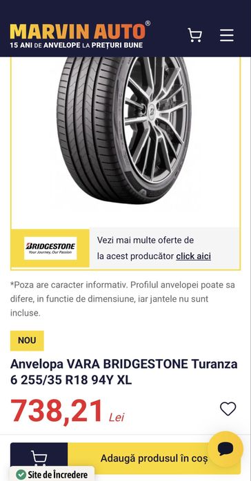 Anvelope vara premium Bridgestone Turanza 6 255/35 R18 94Y Dot 2026 Noi