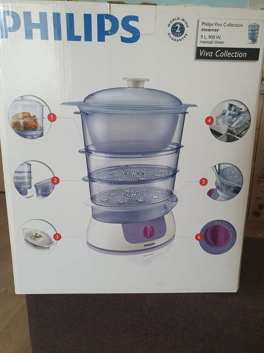 Aparat de gatit cu abur Philips HD9120, 900 W, 9 l, Alb