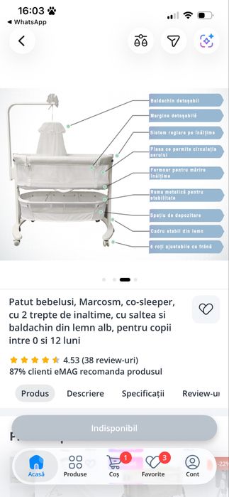 Pătuț bebeluși Marcosm