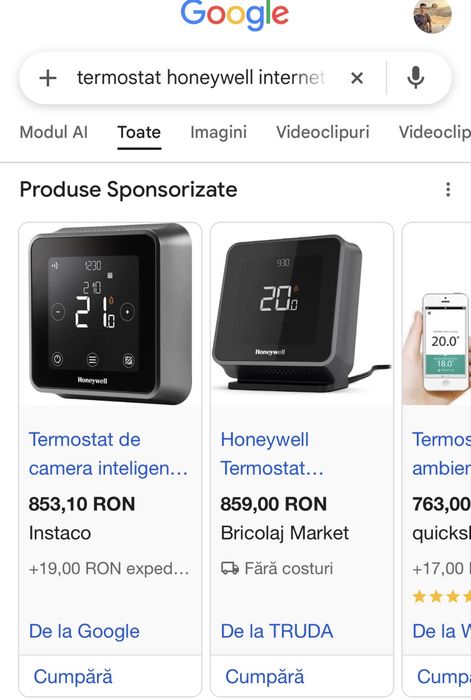 Termostat cu internet  pentru centrala Honeywell programabil