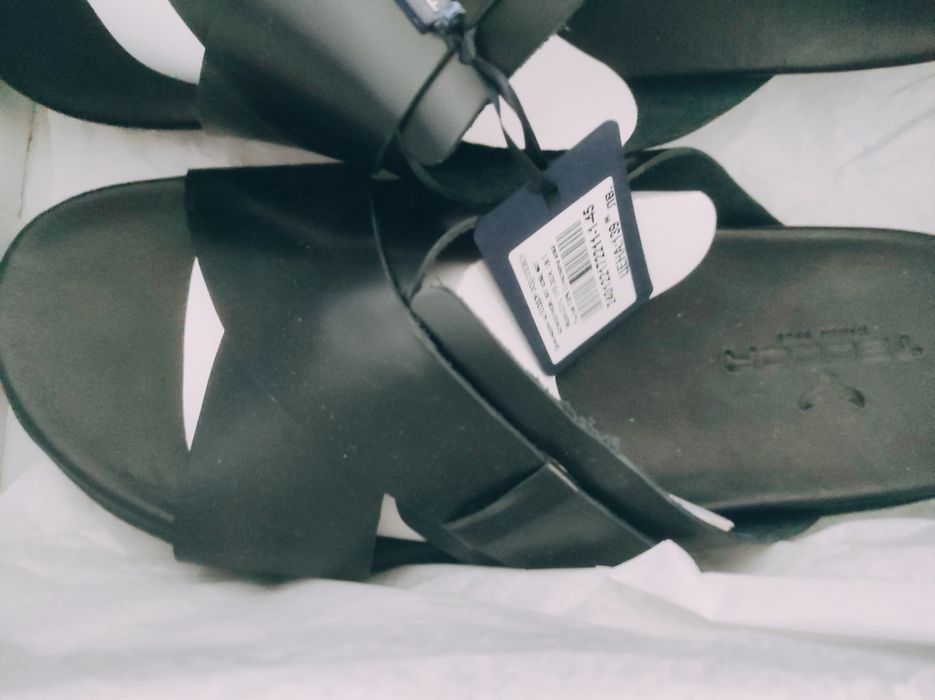 Нови мъжки черни чехли Teodor от естествена кожа