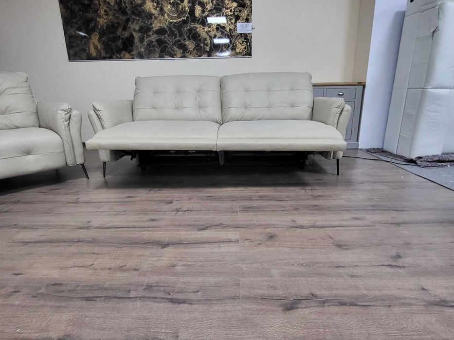 Италиански кремав кожен комплект тройка, двойка и фотьойл Bolzano