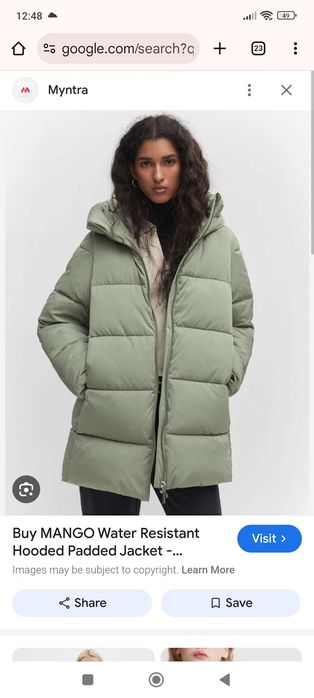 Дамско зимно яке Mango, ватирано с подплата, цвят маслинено зелен