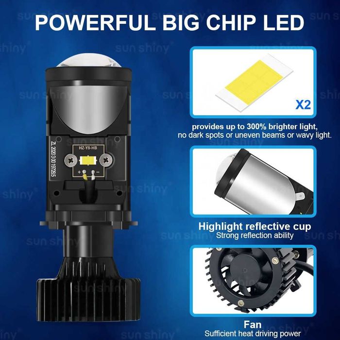 Комплект от 2 LED крушки H4 с лупа, Y6, 2x35 вата, 110x60мм, Canbus
