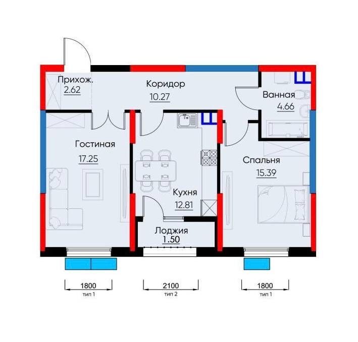 Nrg Zamon 64.5 м² 2/7/9 (СТРОИТСЯ) сдача в сентябре 2026 г
