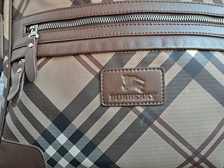 мъжка чанта Burberry,кафява карирана чанта-естествена кожа