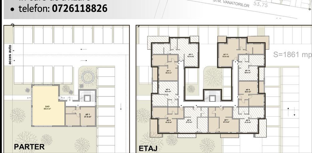 Proprietar - teren + proiect 41 apartamente + 85 mp spatiu comercial P+3E+Er M Giroc - Tmisoara
