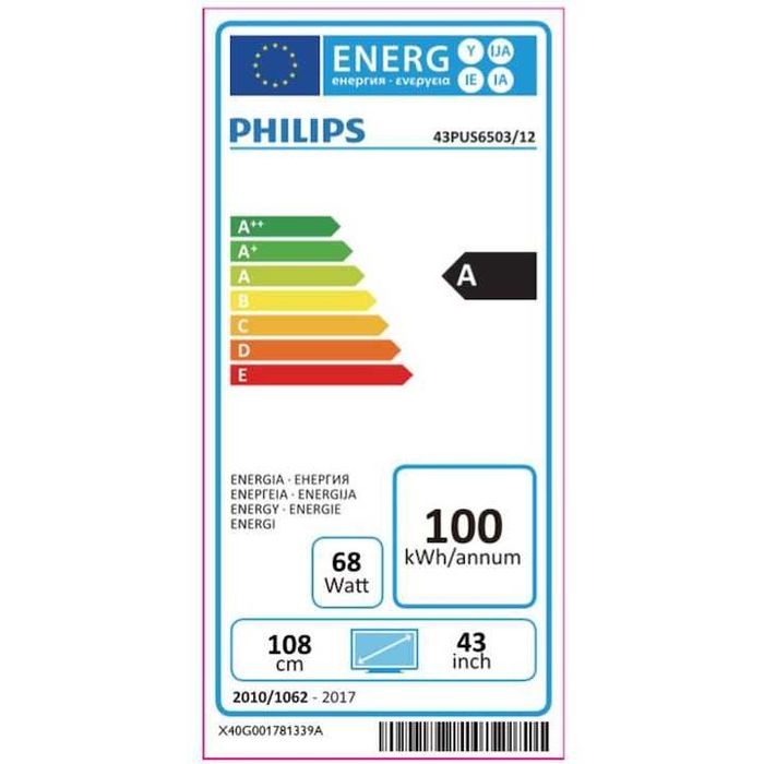 Televizor LED Smart Philips, 108 cm, 4K Ultra HD, Clasa A